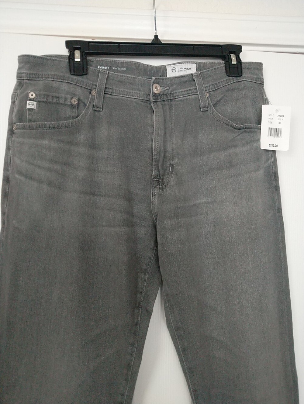 Ag Adriano Goldschmied Everett Slim Straight Jeans Men's 32x34 Wash Gray NWT